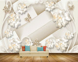 Avikalp MWZ0991 White Flowers Butterflies HD Wallpaper