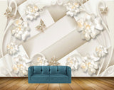 Avikalp MWZ0991 White Flowers Butterflies 3D HD Wallpaper