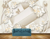 Avikalp MWZ0991 White Flowers Butterflies 3D HD Wallpaper