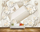 Avikalp MWZ0991 White Flowers Butterflies 3D HD Wallpaper