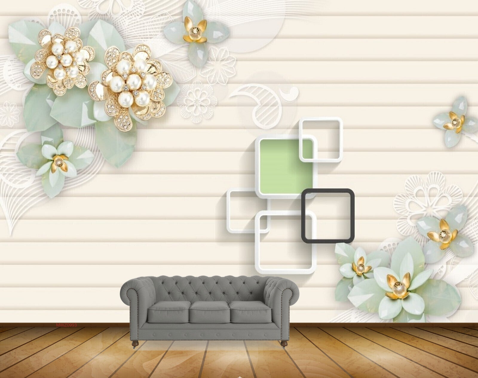 Avikalp MWZ0993 White Blue Flowers 3D HD Wallpaper