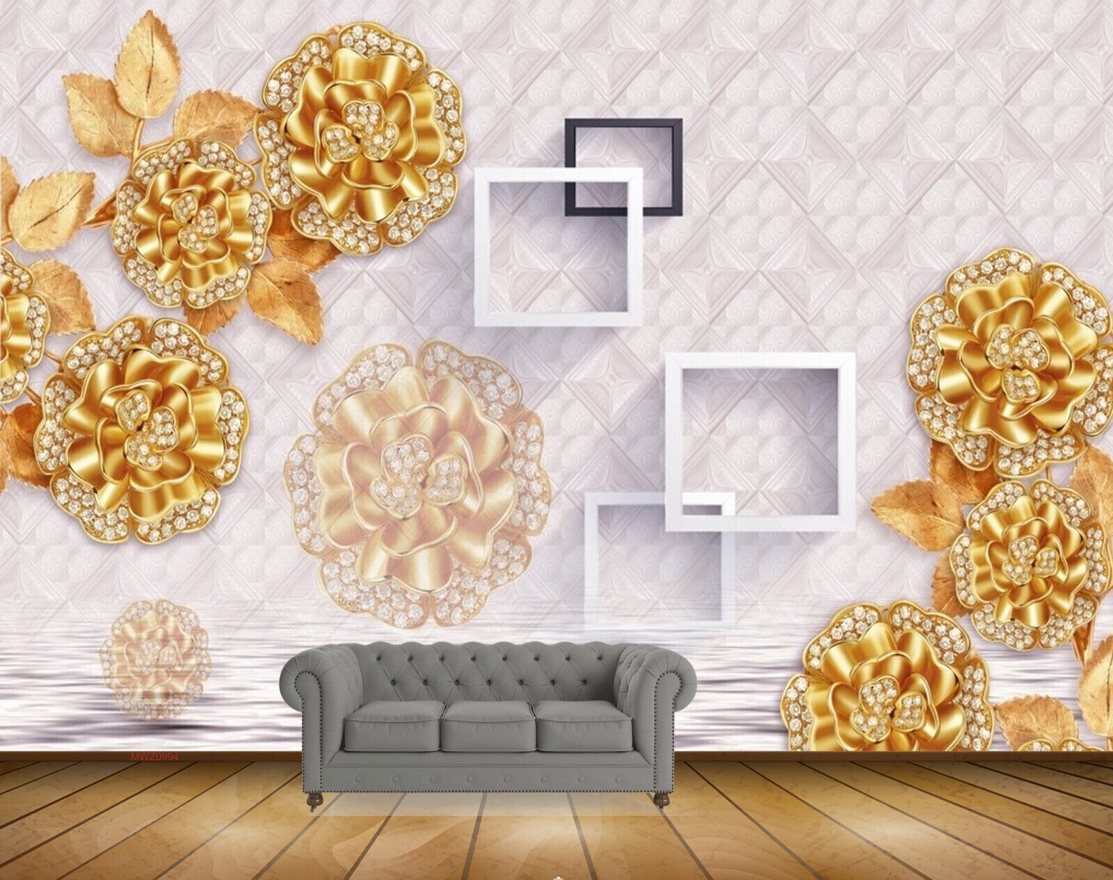Avikalp MWZ0994 Golden Flowers Leaves HD Wallpaper