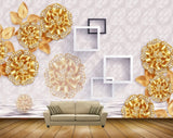 Avikalp MWZ0994 Golden Flowers Leaves 3D HD Wallpaper