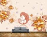 Avikalp MWZ0996 Golden Flowers Butterflies Pearls HD Wallpaper