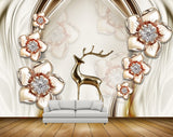 Avikalp MWZ0997 Deer Golden Flowers HD Wallpaper