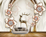 Avikalp MWZ0997 Deer Golden Flowers 3D HD Wallpaper