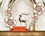 Avikalp MWZ0997 Deer Golden Flowers 3D HD Wallpaper