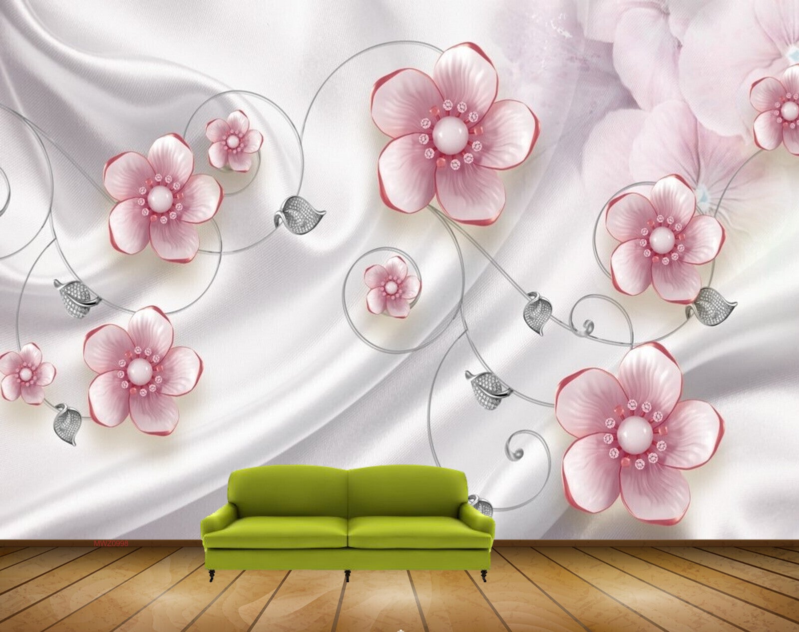 Avikalp MWZ0998 Pink White Flowers Leaves 3D HD Wallpaper