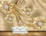 Avikalp MWZ1000 Golden Flowers Leaves 3D HD Wallpaper
