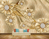 Avikalp MWZ1000 Golden Flowers Leaves 3D HD Wallpaper