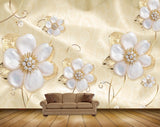 Avikalp MWZ1001 White Golden Flowers 3D HD Wallpaper