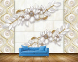 Avikalp MWZ1002 White Golden Flowers HD Wallpaper