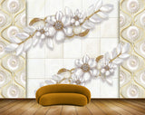 Avikalp MWZ1002 White Golden Flowers 3D HD Wallpaper