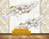 Avikalp MWZ1002 White Golden Flowers 3D HD Wallpaper