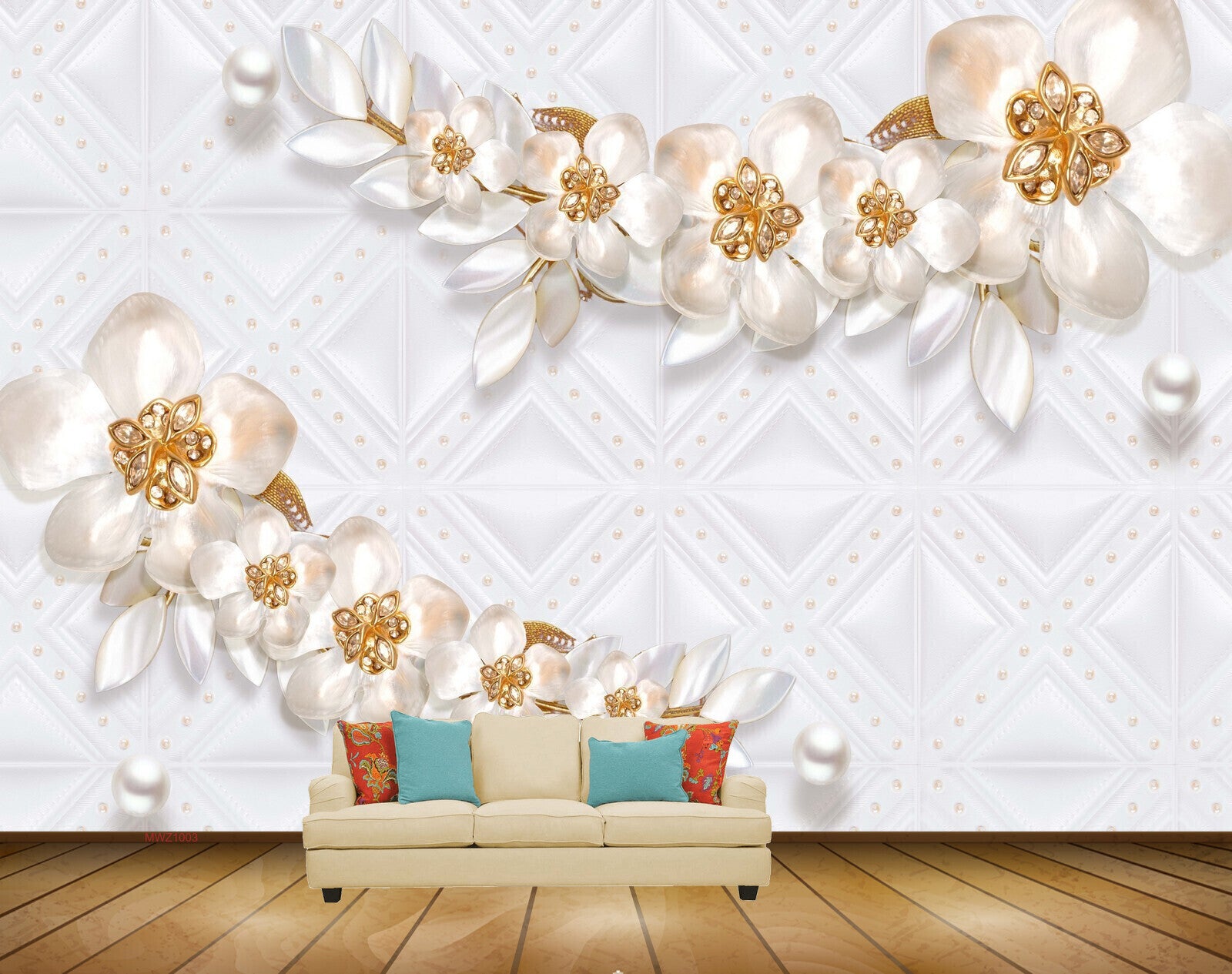 Avikalp MWZ1003 White Orange Flowers 3D HD Wallpaper