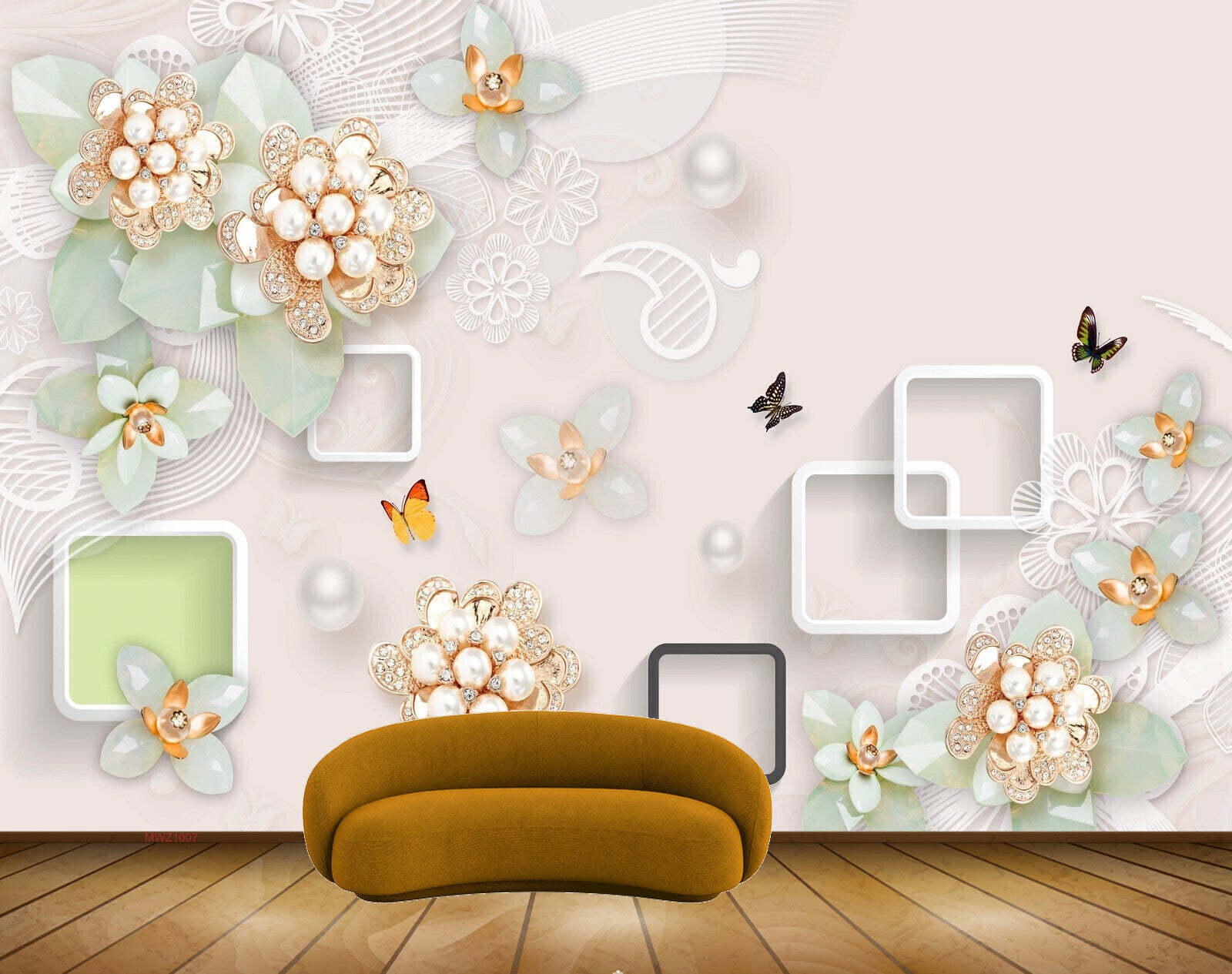 Avikalp MWZ1007 White Peach Flowers Butterflies HD Wallpaper