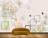 Avikalp MWZ1007 White Peach Flowers Butterflies HD Wallpaper