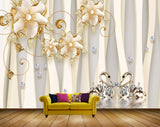 Avikalp MWZ1009 White Gold Flowers Cranes 3D HD Wallpaper