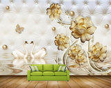 Avikalp MWZ1011 Golden Flowers Butterflies Cranes 3D HD Wallpaper