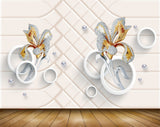 Avikalp MWZ1012 White Golden Flowers 3D HD Wallpaper