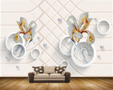 Avikalp MWZ1012 White Golden Flowers 3D HD Wallpaper
