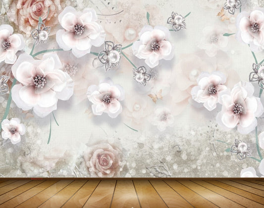 Avikalp MWZ1013 White Flowers 3D HD Wallpaper