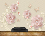 Avikalp MWZ1015 Peach Flowers Butterflies HD Wallpaper