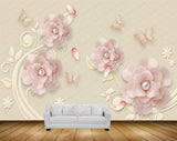 Avikalp MWZ1015 Peach Flowers Butterflies 3D HD Wallpaper