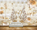 Avikalp MWZ1021 Golden Flowers Swans Pearls 3D HD Wallpaper