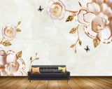 Avikalp MWZ1022 Pink Rose Leaves Butterflies 3D HD Wallpaper