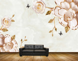 Avikalp MWZ1022 Pink Rose Leaves Butterflies 3D HD Wallpaper