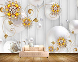Avikalp MWZ1025 Golden Flowers Swans Pearls 3D HD Wallpaper