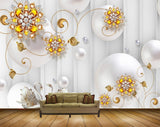 Avikalp MWZ1025 Golden Flowers Swans Pearls 3D HD Wallpaper