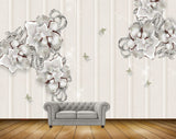 Avikalp MWZ1026 Silver Flowers Butterflies HD Wallpaper