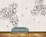 Avikalp MWZ1026 Silver Flowers Butterflies 3D HD Wallpaper
