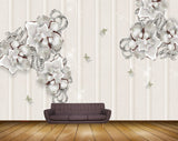 Avikalp MWZ1026 Silver Flowers Butterflies 3D HD Wallpaper