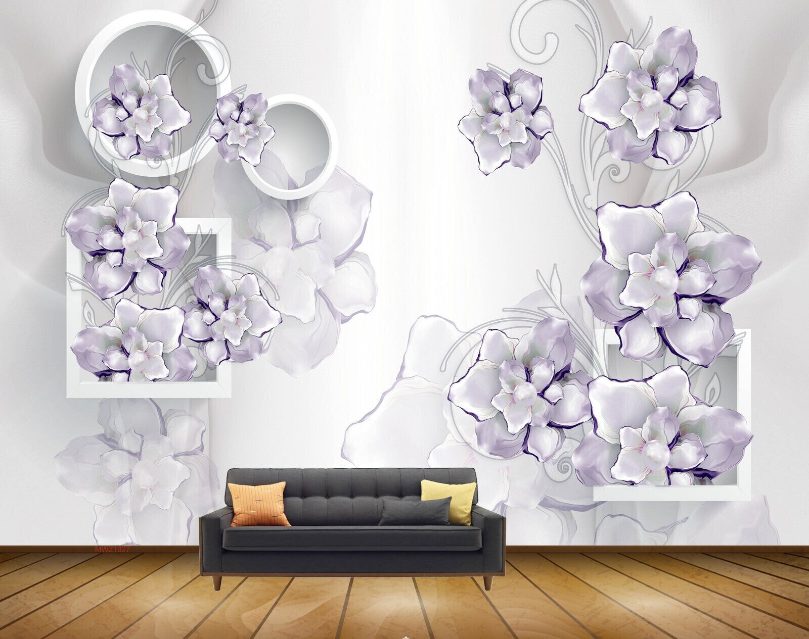 Avikalp MWZ1027 Purple Flowers Leaves HD Wallpaper