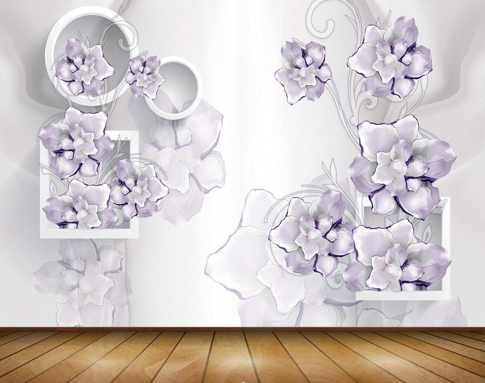 Avikalp MWZ1027 Purple Flowers Leaves 3D HD Wallpaper