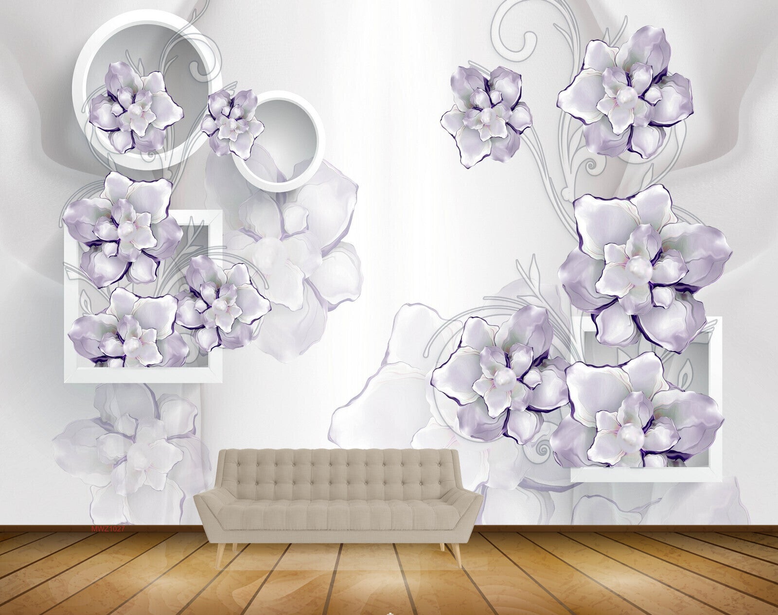 Avikalp MWZ1027 Purple Flowers Leaves 3D HD Wallpaper