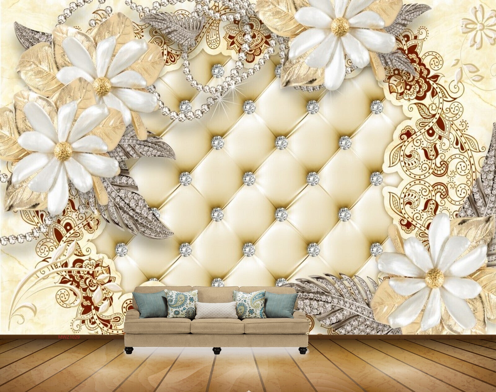Avikalp MWZ1029 White Flowers Leaves HD Wallpaper