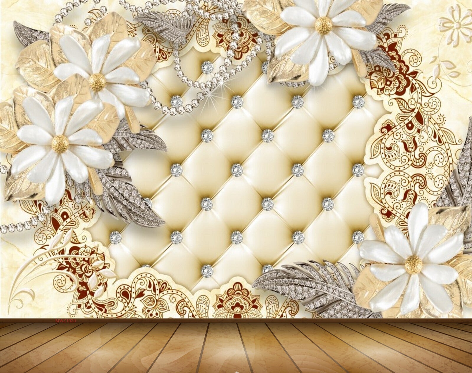 Avikalp MWZ1029 White Flowers Leaves 3D HD Wallpaper