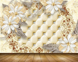 Avikalp MWZ1029 White Flowers Leaves 3D HD Wallpaper