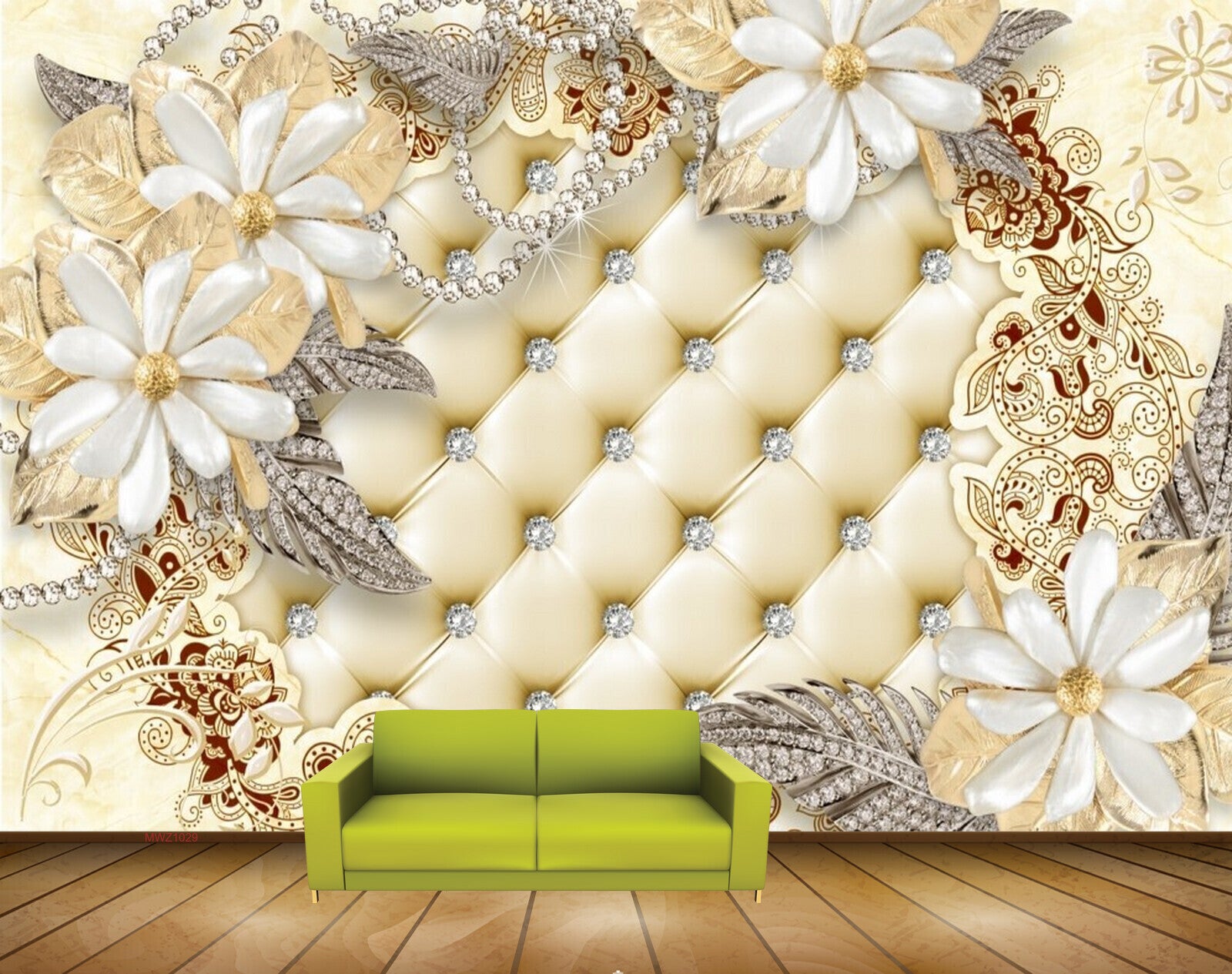 Avikalp MWZ1029 White Flowers Leaves 3D HD Wallpaper