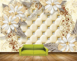Avikalp MWZ1029 White Flowers Leaves 3D HD Wallpaper