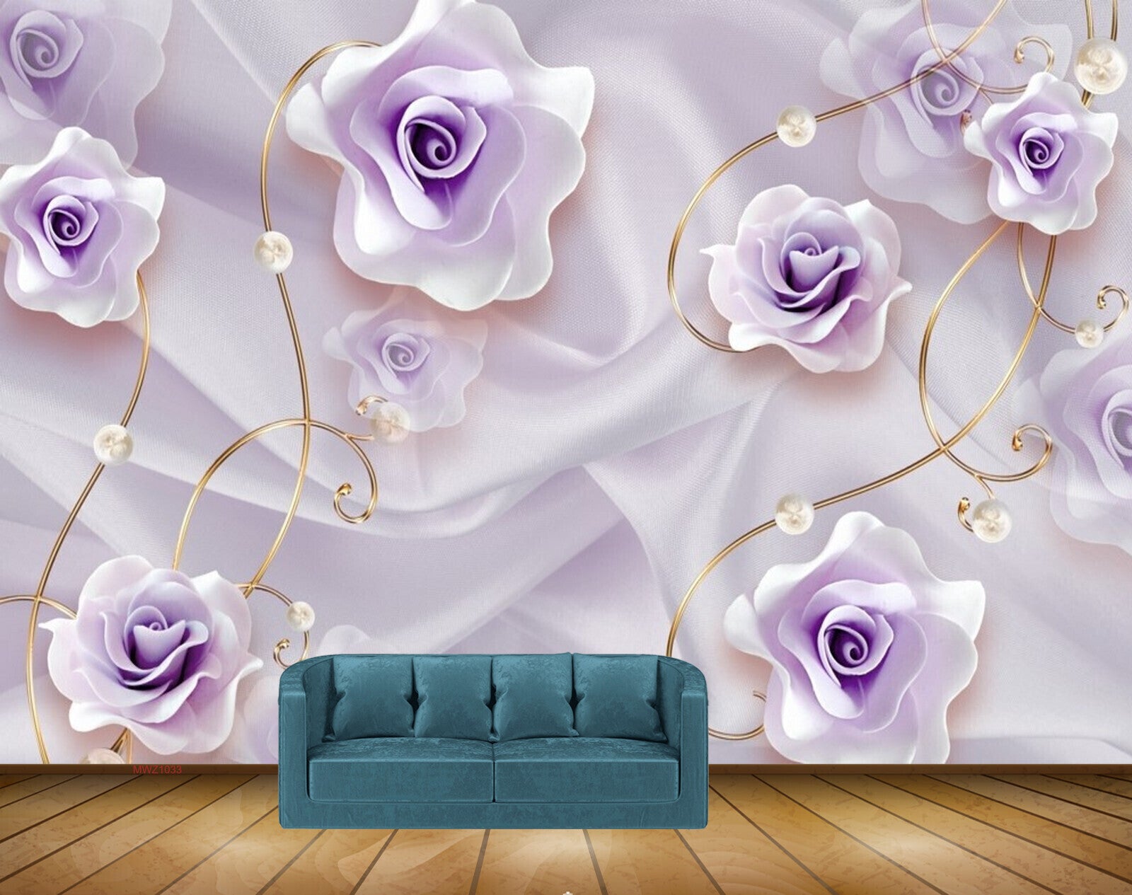 Avikalp MWZ1033 Purple Flowers Pearls 3D HD Wallpaper