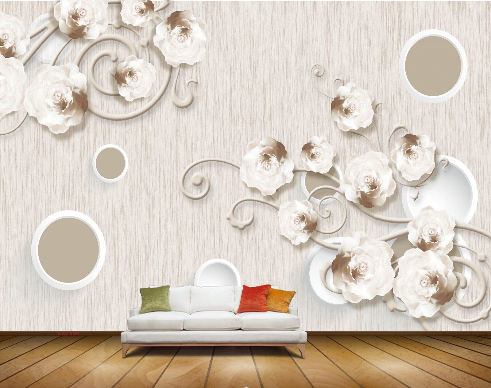 Avikalp MWZ1036 White Flowers Pearls 3D HD Wallpaper