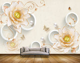 Avikalp MWZ1037 White Orange Flowers Butterflies Pearls HD Wallpaper