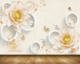 Avikalp MWZ1037 White Orange Flowers Butterflies Pearls 3D HD Wallpaper
