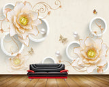 Avikalp MWZ1037 White Orange Flowers Butterflies Pearls 3D HD Wallpaper