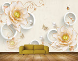 Avikalp MWZ1037 White Orange Flowers Butterflies Pearls 3D HD Wallpaper